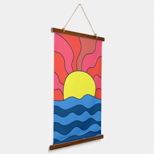 Zonsondergang en golven hangend wandkleed (Gebogen)