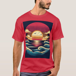 Zonsondergang en golven t-shirt