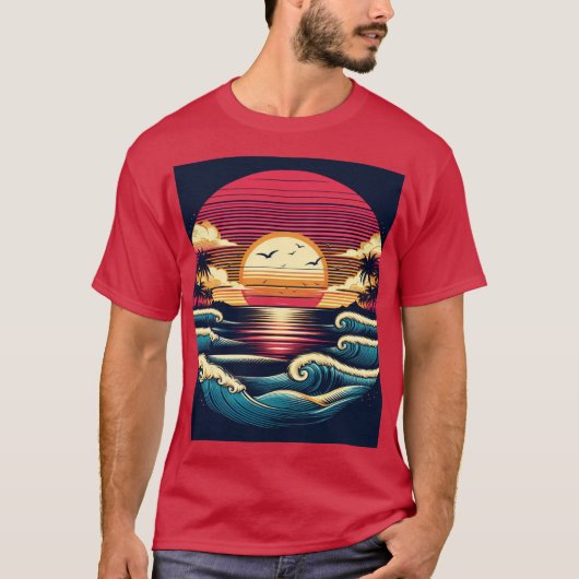 Zonsondergang en golven t-shirt (Voorkant)