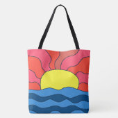Zonsondergang en golven tote bag (Achterkant)