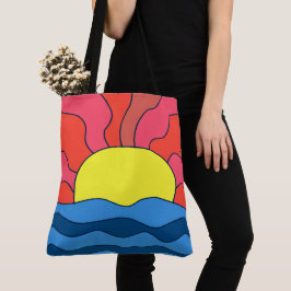 Zonsondergang en golven tote bag