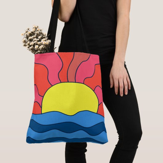 Zonsondergang en golven tote bag (Dichtbij)