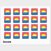 Zonsondergang en golven vierkante sticker (Vel)