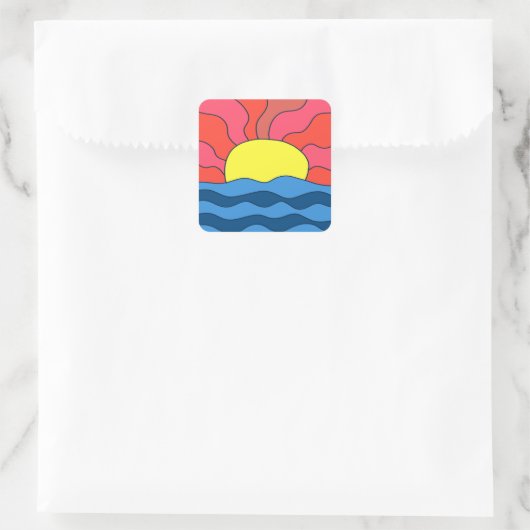 Zonsondergang en golven vierkante sticker (Tas)