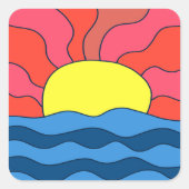 Zonsondergang en golven vierkante sticker (Voorkant)