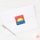 Zonsondergang en golven vierkante sticker (Envelop)