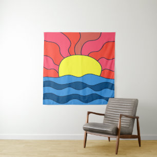 Zonsondergang en golven wandkleed