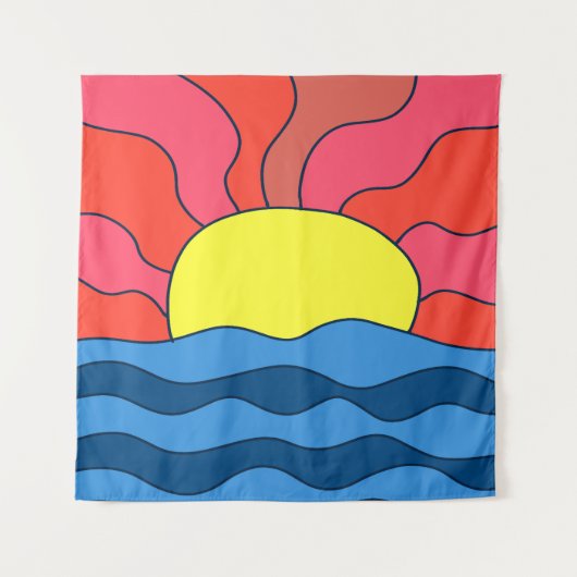 Zonsondergang en golven wandkleed (Voorkant)