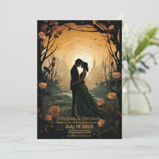 Zonsondergang en gouden rozen kaart (Staand voorkant)