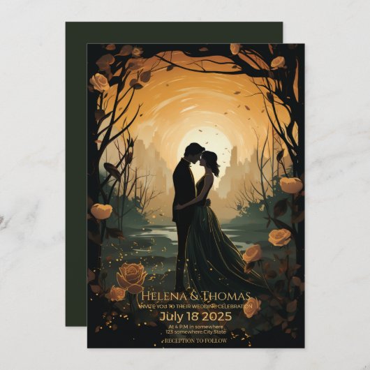 Zonsondergang en gouden rozen kaart (Voorkant / Achterkant)