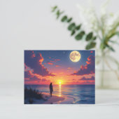 Zonsondergang en maanopkomst briefkaart (Staand voorkant)