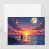 Zonsondergang en maanopkomst briefkaart (Voorkant / Achterkant)