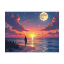 Zonsondergang en maanopkomst