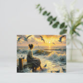 Zonsondergang en meeuwen briefkaart (Staand voorkant)