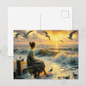 Zonsondergang en meeuwen briefkaart (Voorkant / Achterkant)