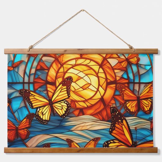 Zonsondergang en monarchvlinders hangend wandkleed (Voorkant)