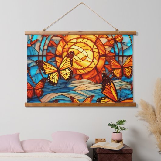 Zonsondergang en monarchvlinders hangend wandkleed (Slaapkamer)
