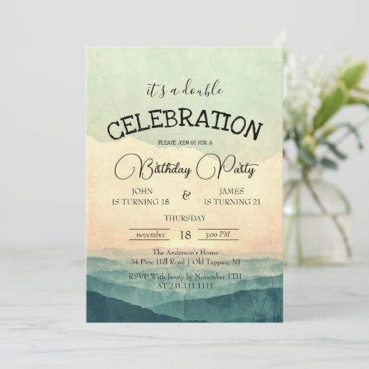 Zonsondergang en Mountain Hills Dubbele Verjaardag Kaart (Staand voorkant)