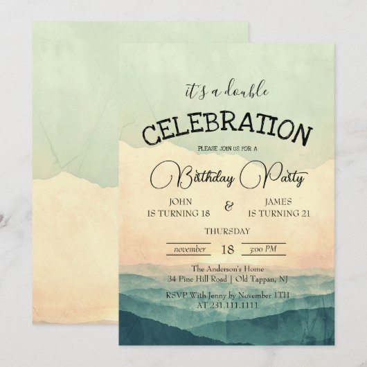 Zonsondergang en Mountain Hills Dubbele Verjaardag Kaart (Voorkant / Achterkant)