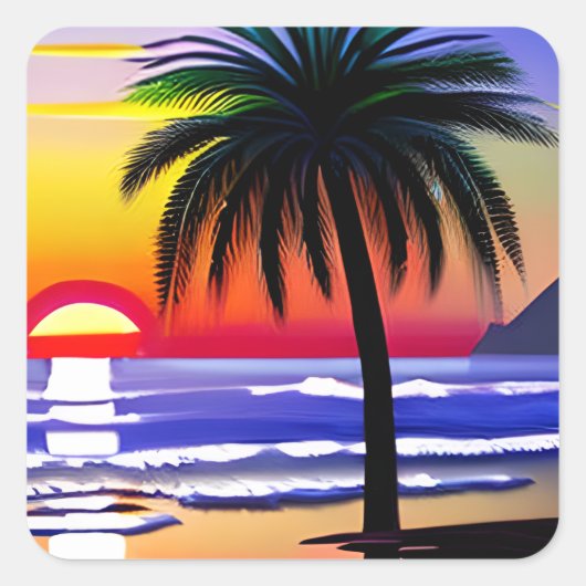 Zonsondergang en Palm BeachT Vierkante Sticker (Voorkant)