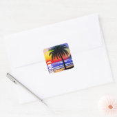 Zonsondergang en Palm BeachT Vierkante Sticker (Envelop)