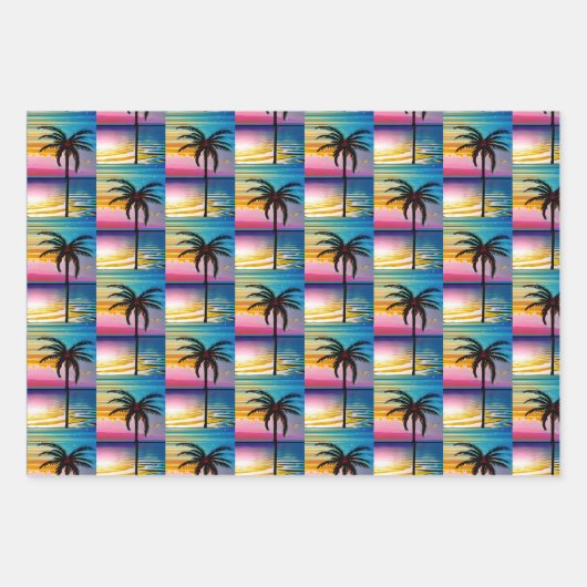 Zonsondergang en Palm Trees Silhouetten Inpakpapier Vel (Voorkant 2)