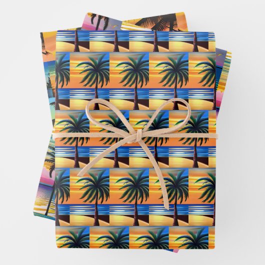 Zonsondergang en Palm Trees Silhouetten Inpakpapier Vel (In situ)