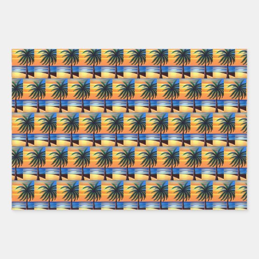 Zonsondergang en Palm Trees Silhouetten Inpakpapier Vel (Voorkant)