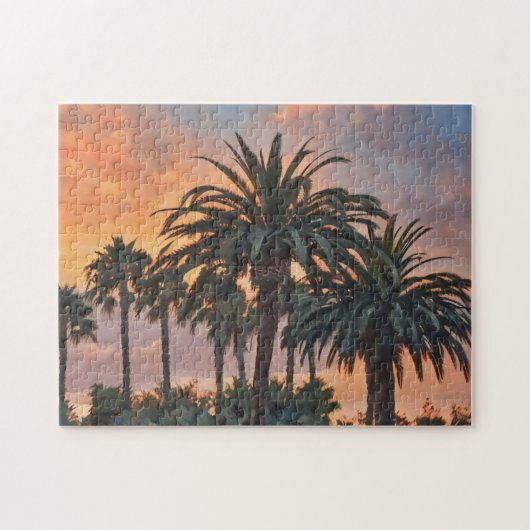 Zonsondergang en Palmbomen Tropische Vibe Art Puzz Legpuzzel (Horizontaal)