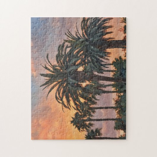 Zonsondergang en Palmbomen Tropische Vibe Art Puzz Legpuzzel (Verticaal)