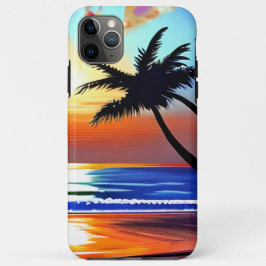Zonsondergang en palmboom silhouetten Oceaangolven Case-Mate iPhone Case