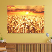 Zonsondergang en tarweveld canvas afdruk (Insitu (Woonkamer))