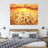 Zonsondergang en tarweveld canvas afdruk (Insitu (Slaapkamer))