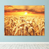 Zonsondergang en tarweveld canvas afdruk (Insitu (Houten vloer))