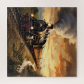 Zonsondergang en trein legpuzzel (Horizontaal)