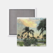 Zonsondergang en tropische bomen magneet (Voorkant / Achterkant)