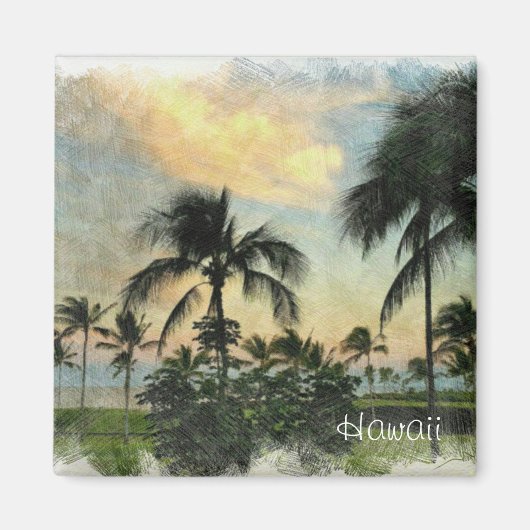 Zonsondergang en tropische bomen magneet (Voorkant)