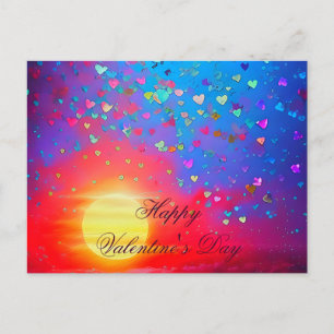 Zonsondergang en verspreide harten valentijn briefkaart