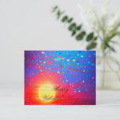 Zonsondergang en verspreide harten valentijn briefkaart (Staand voorkant)