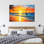 Zonsondergang en zeilboten schilderij canvas afdruk (Insitu (Slaapkamer))