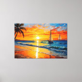 Zonsondergang en zeilboten schilderij canvas afdruk (Voorkant)