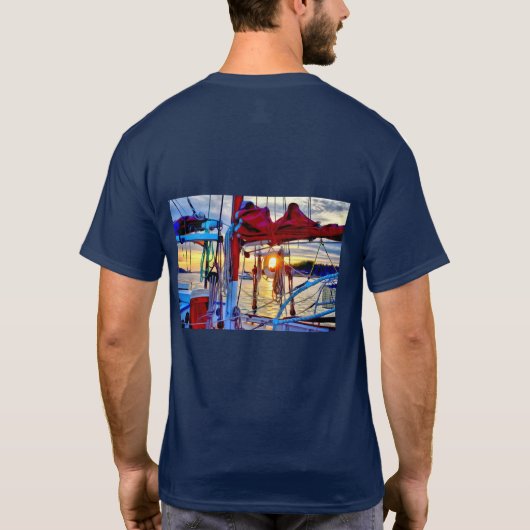Zonsondergang en Zeilboten T-Shirt (Achterkant)