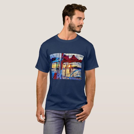 Zonsondergang en Zeilboten T-Shirt (Voorkant volledig)