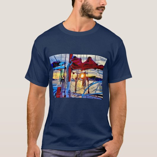 Zonsondergang en Zeilboten T-Shirt (Voorkant)