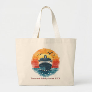 Zonsondergang Familie Naam Vakantie Cruise Schip A Grote Tote Bag