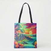 Zonsondergang Fantasie Landschap Tote Bag (Voorkant)