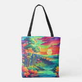 Zonsondergang Fantasie Landschap Tote Bag (Achterkant)