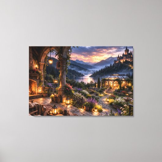 Zonsondergang Fireside Terras Ingepakt Canvas Afdruk (Voorkant)