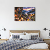 Zonsondergang Fireside Terras Ingepakt Canvas Afdruk (Insitu (Slaapkamer))