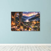 Zonsondergang Fireside Terras Ingepakt Canvas Afdruk (Insitu (Houten vloer))